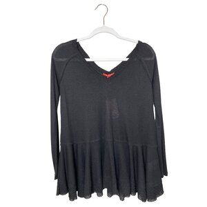 C&V Chelsea and Violet Peplum Top Size XS Black Knit Ribbed Long Sleeve New